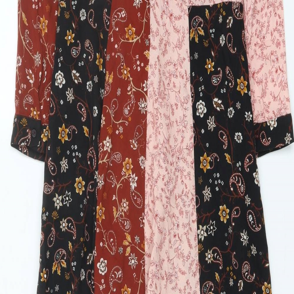 Zara Womens Multicoloured Floral Viscose Maxi Size S Collared Button