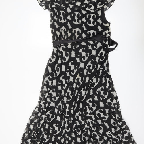 Klass Womens Black Geometric Polyester A-Line Size 14 Round Neck Pullover - Belted