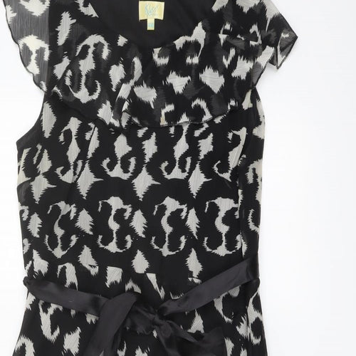 Klass Womens Black Geometric Polyester A-Line Size 14 Round Neck Pullover - Belted
