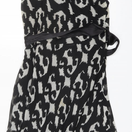 Klass Womens Black Geometric Polyester A-Line Size 14 Round Neck Pullover - Belted