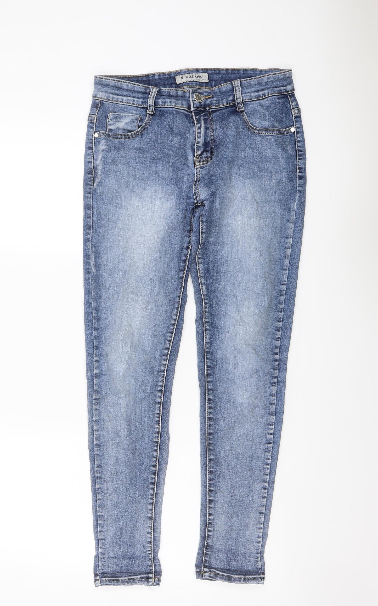 B.S Jeans Womens Blue Cotton Skinny Jeans Size 10 L28 in Regular Button