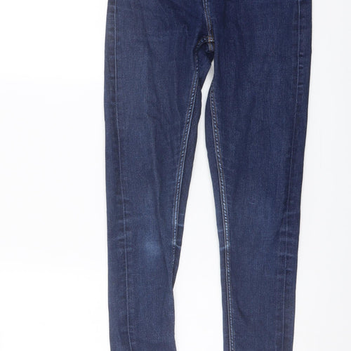 Marks and Spencer Womens Blue Cotton Skinny Jeans Size 6 L26 in Regular Zip