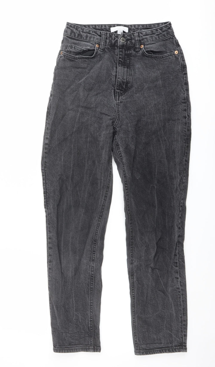 H&M Womens Grey Cotton Tapered Jeans Size 6 L26 in Regular Button