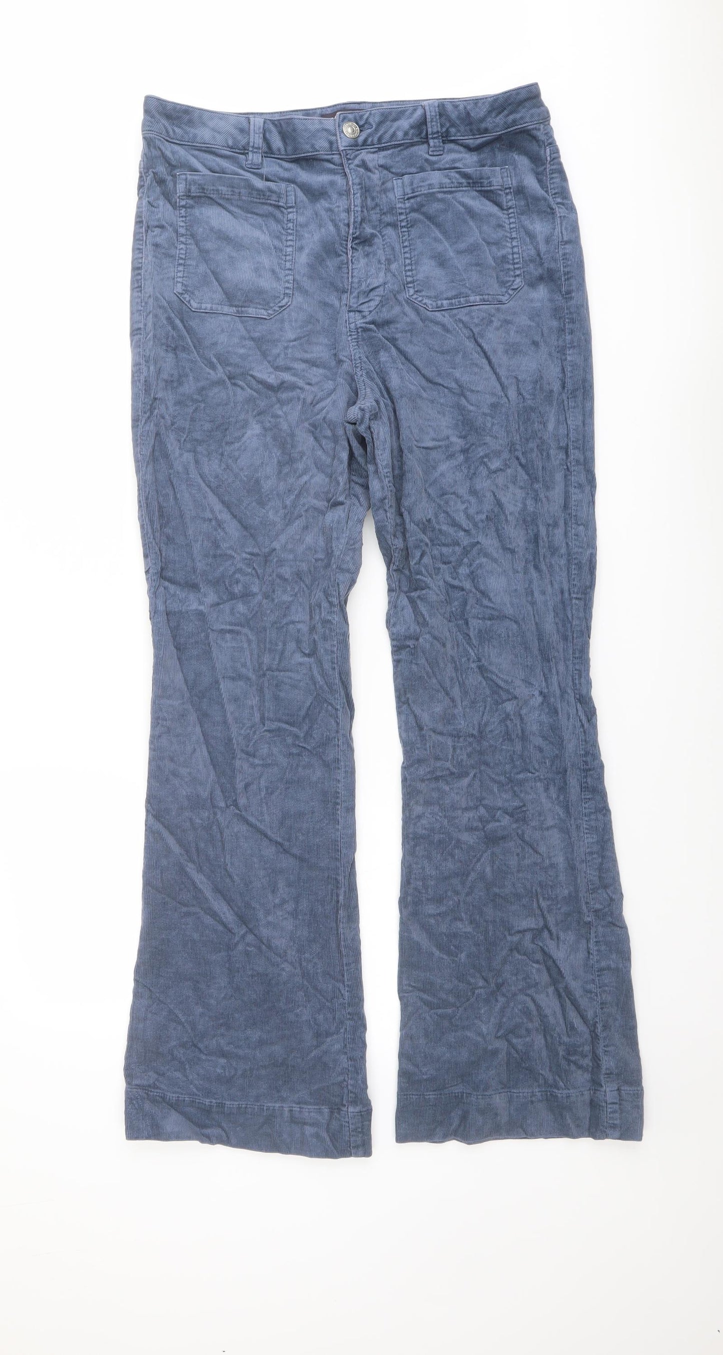 Marks and Spencer Womens Blue Cotton Trousers Size 14 L30 in Regular Button