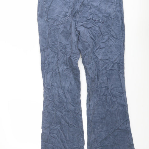 Marks and Spencer Womens Blue Cotton Trousers Size 14 L30 in Regular Button