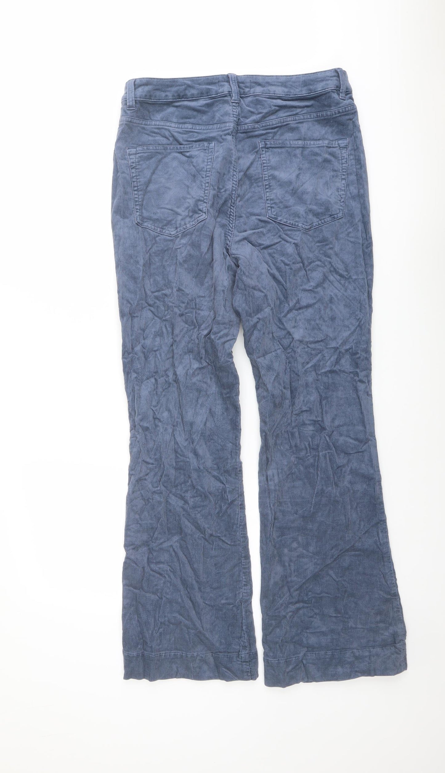 Marks and Spencer Womens Blue Cotton Trousers Size 14 L30 in Regular Button