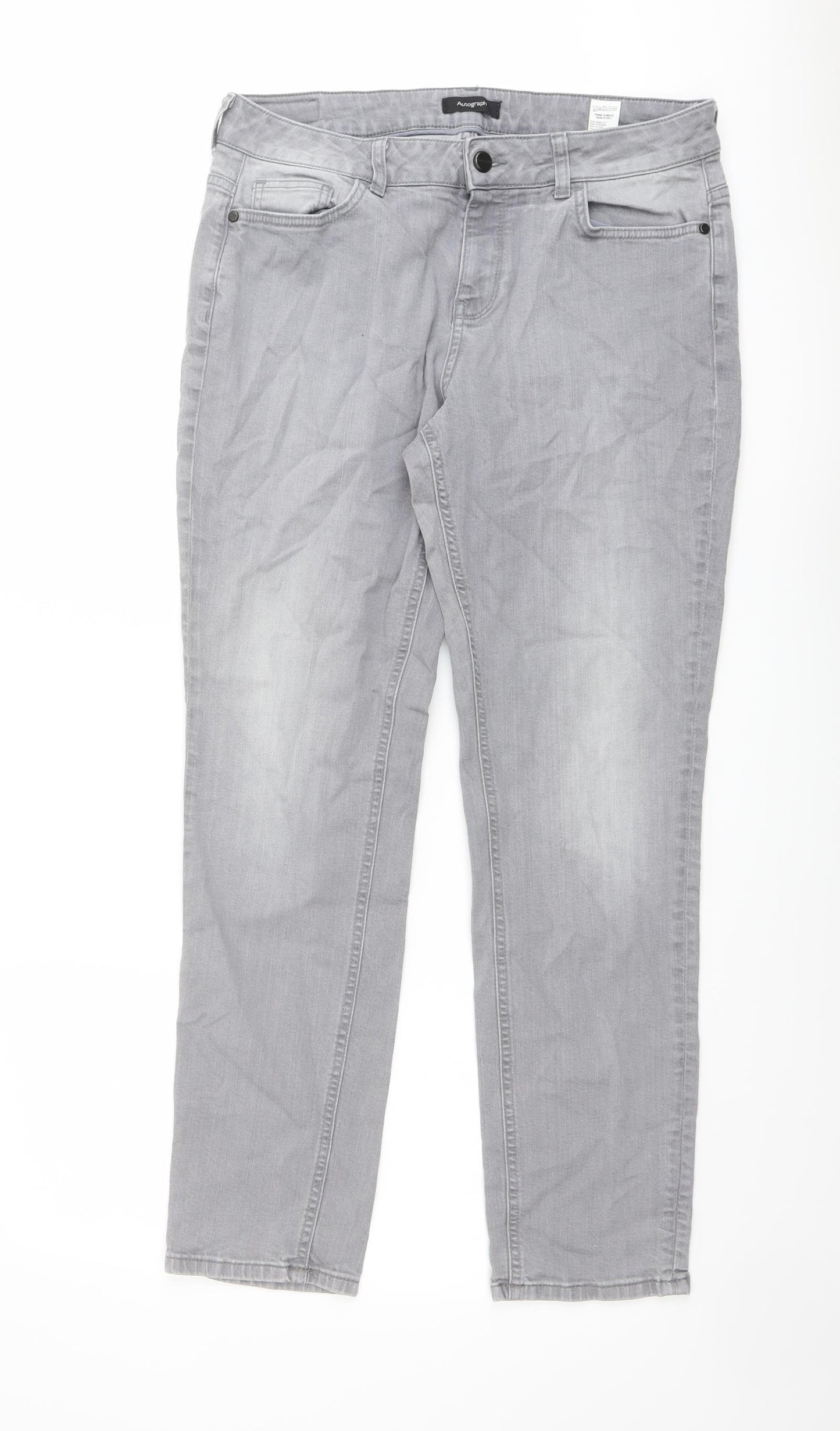 Autograph Womens Grey Cotton Skinny Jeans Size 14 L29 in Regular Zip