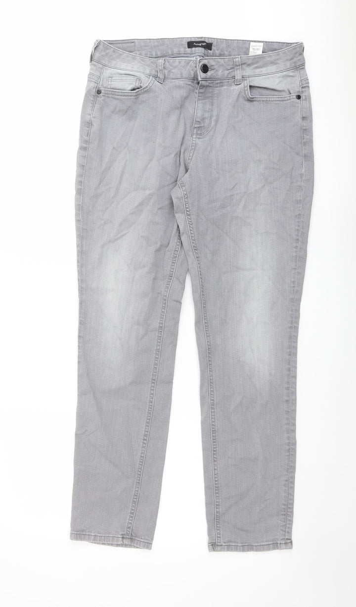 Autograph Womens Grey Cotton Skinny Jeans Size 14 L29 in Regular Zip