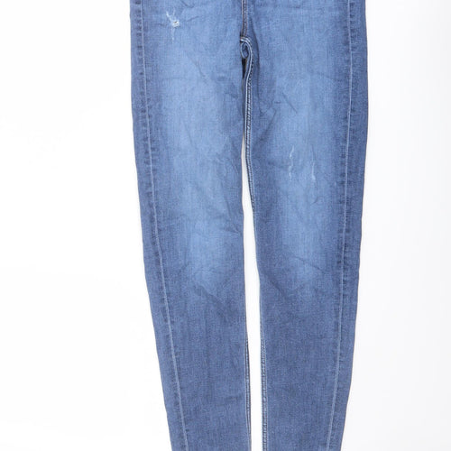 Marks and Spencer Womens Blue Cotton Skinny Jeans Size 6 L28 in Regular Button