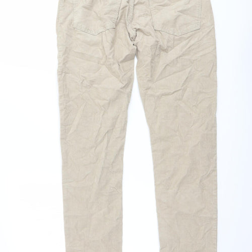 Marks and Spencer Mens Beige Cotton Trousers Size 30 in L33 in Slim Button