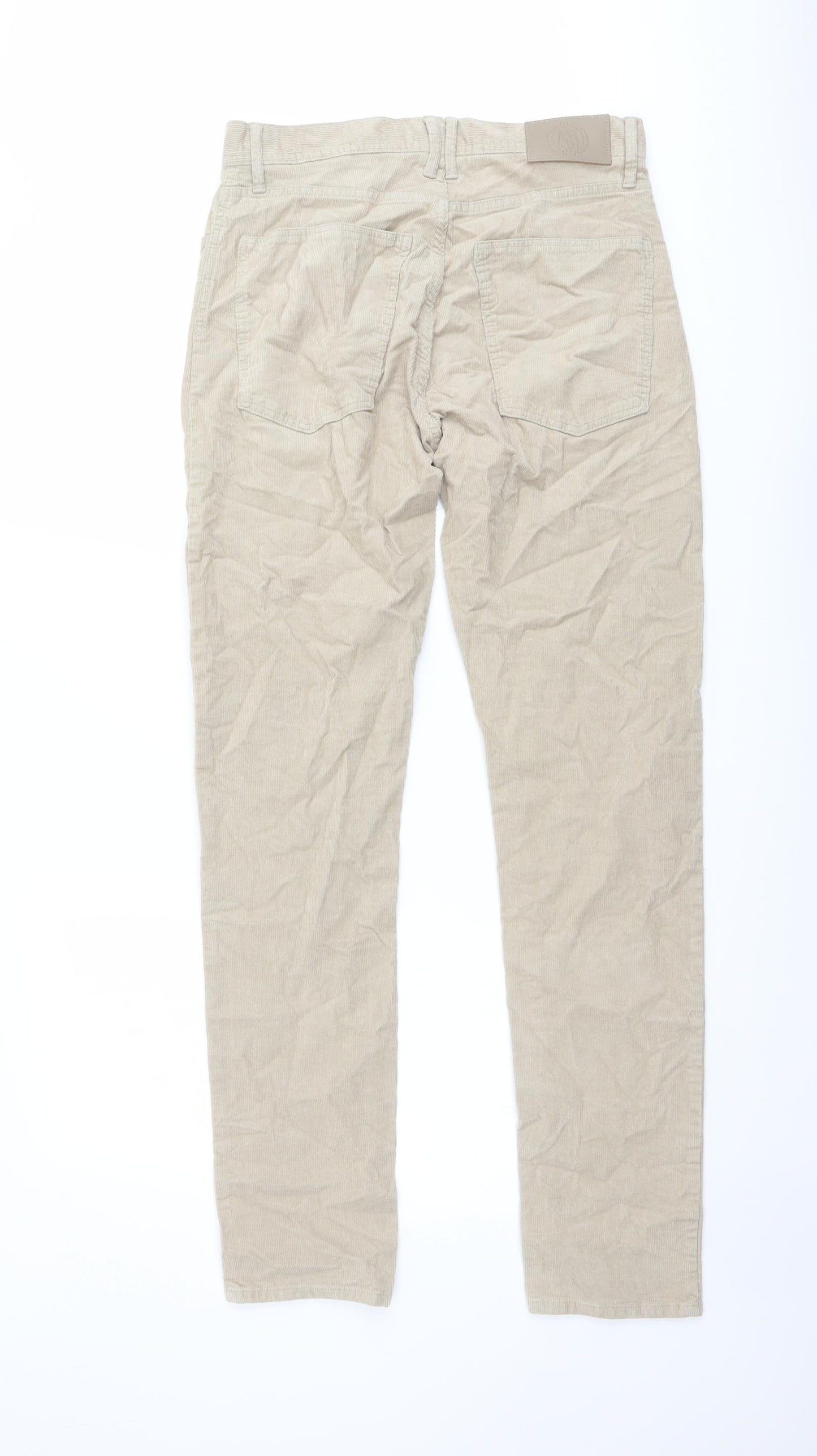 Marks and Spencer Mens Beige Cotton Trousers Size 30 in L33 in Slim Button