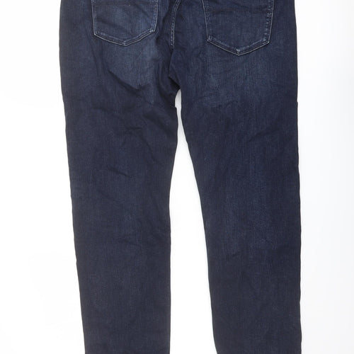 Marks and Spencer Mens Blue Cotton Straight Jeans Size 36 in L33 in Slim Button