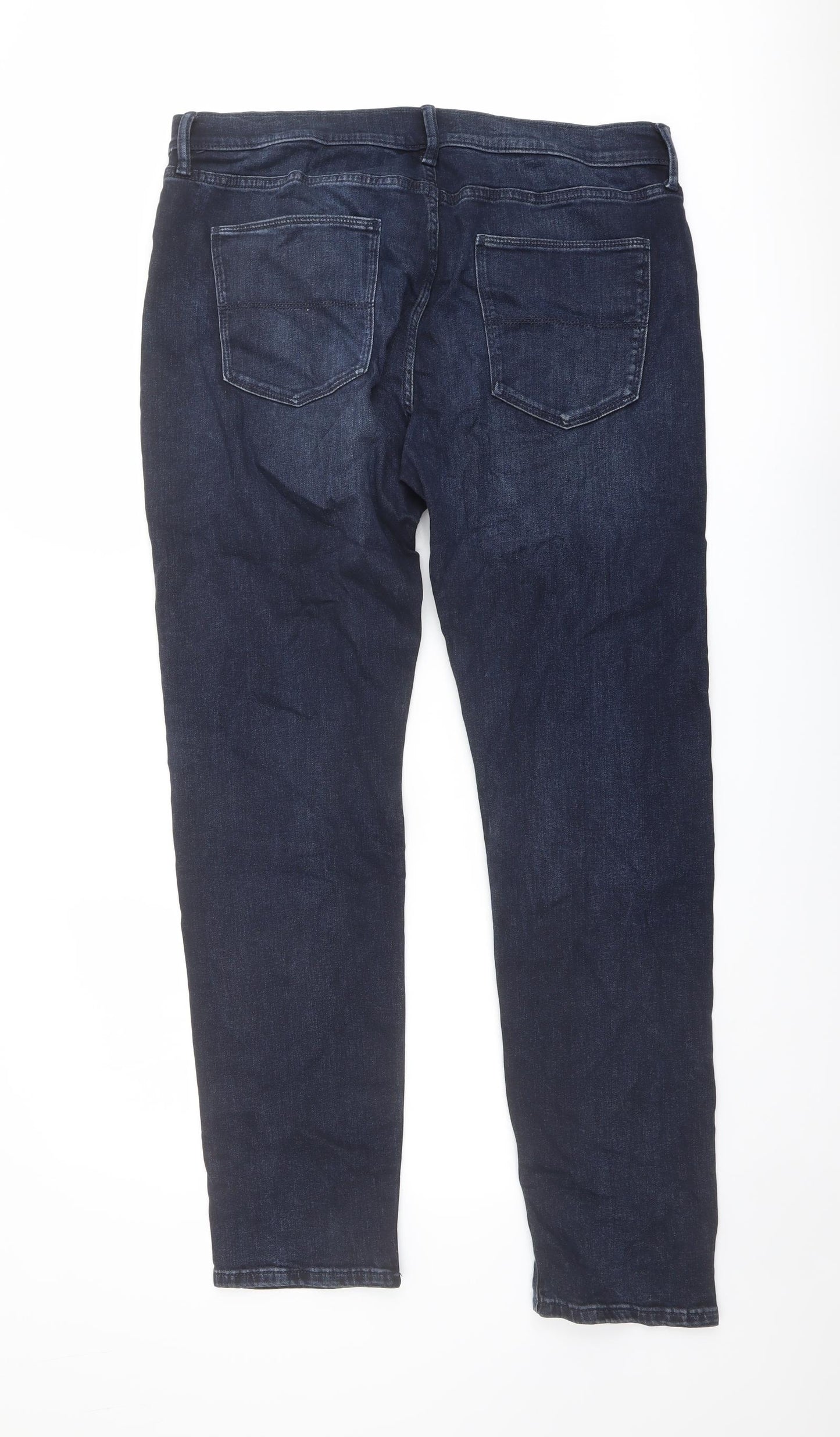 Marks and Spencer Mens Blue Cotton Straight Jeans Size 36 in L33 in Slim Button
