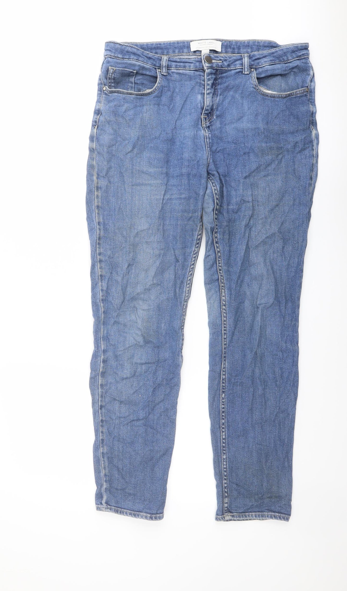 White Label Womens Blue Cotton Tapered Jeans Size 14 L29 in Regular Button