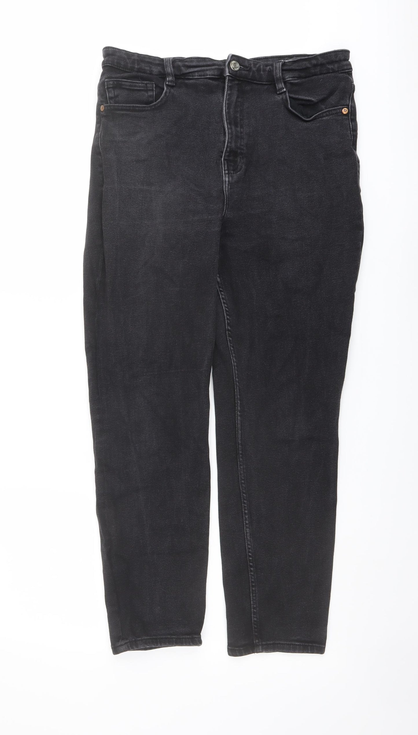 Zara Womens Grey Cotton Tapered Jeans Size 16 L26 in Regular Button