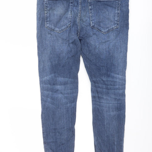 Zara Womens Blue Cotton Straight Jeans Size 14 L27 in Regular Button