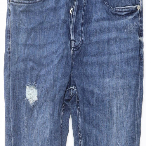 Zara Womens Blue Cotton Straight Jeans Size 14 L27 in Regular Button