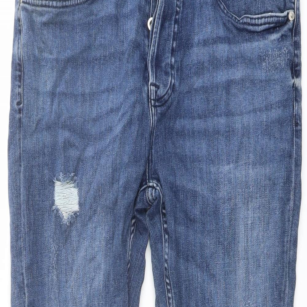 Zara Womens Blue Cotton Straight Jeans Size 14 L27 in Regular Button