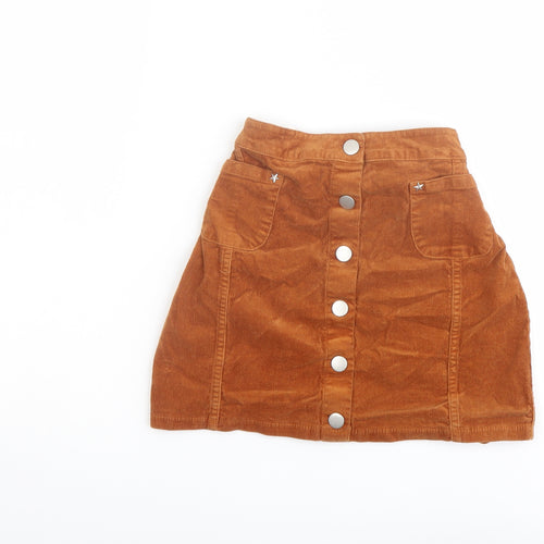 Marks and Spencer Girls Brown Cotton A-Line Skirt Size 9-10 Years Regular Button