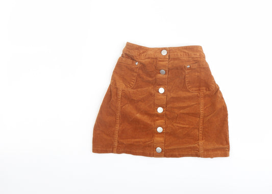 Marks and Spencer Girls Brown Cotton A-Line Skirt Size 9-10 Years Regular Button