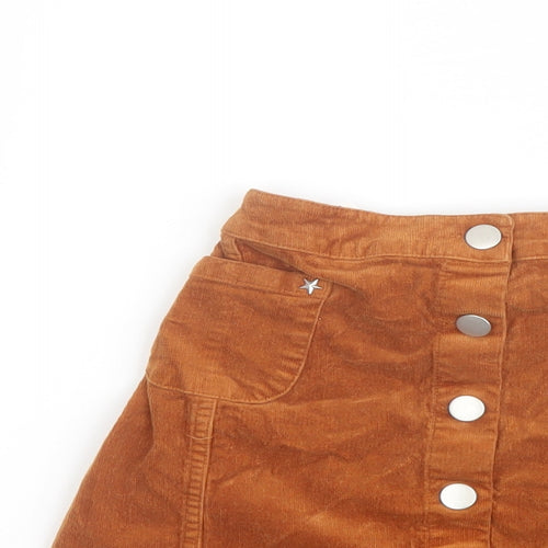 Marks and Spencer Girls Brown Cotton A-Line Skirt Size 9-10 Years Regular Button