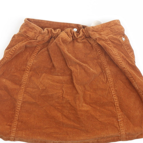 Marks and Spencer Girls Brown Cotton A-Line Skirt Size 9-10 Years Regular Button