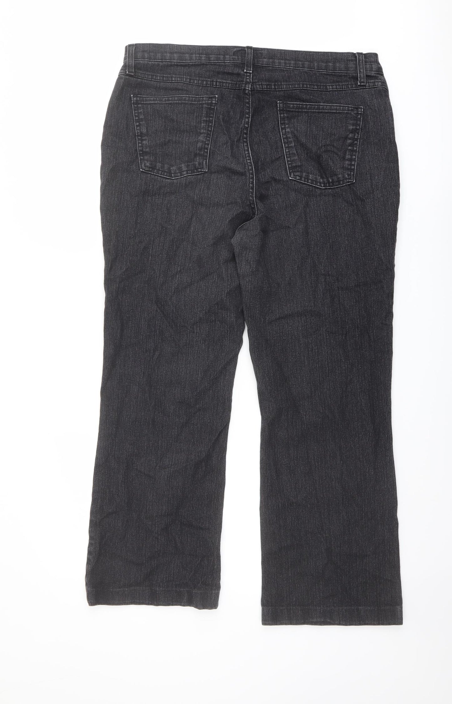 Per Una Womens Grey Cotton Straight Jeans Size 16 L26 in Regular Button
