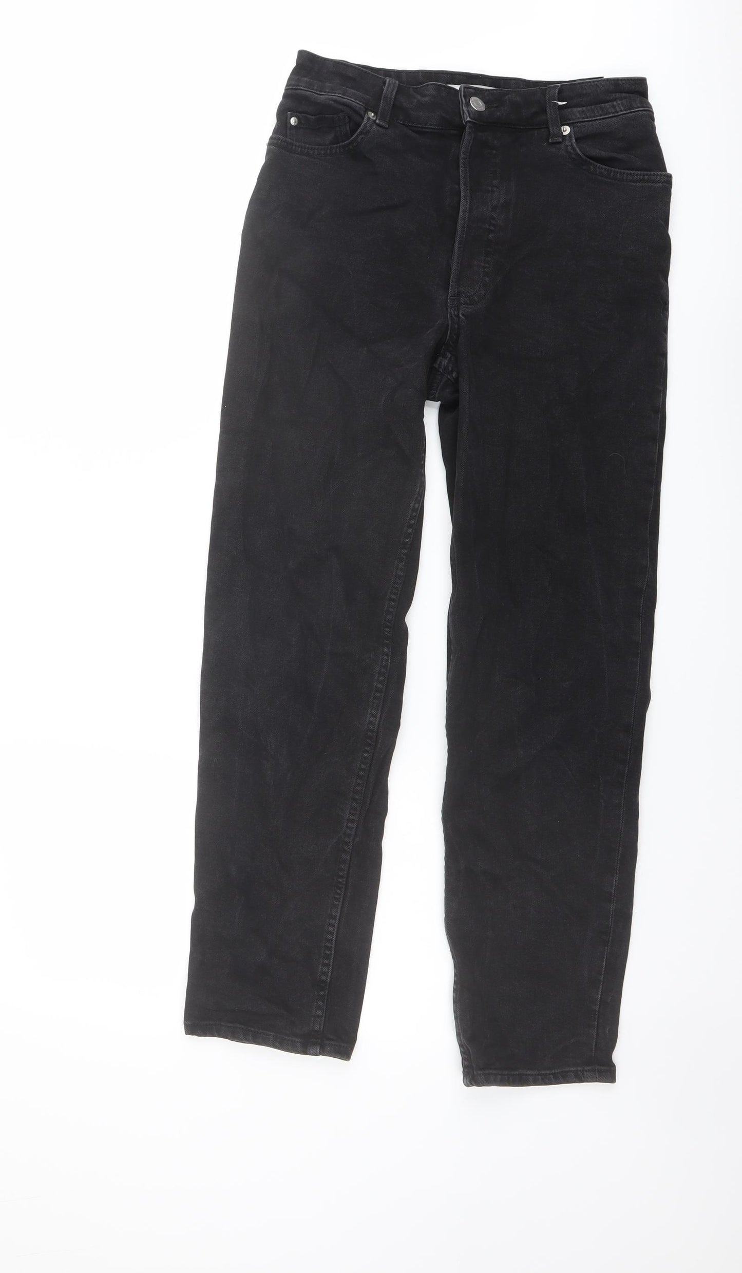 H&M Womens Grey Cotton Straight Jeans Size 6 L27 in Regular Button