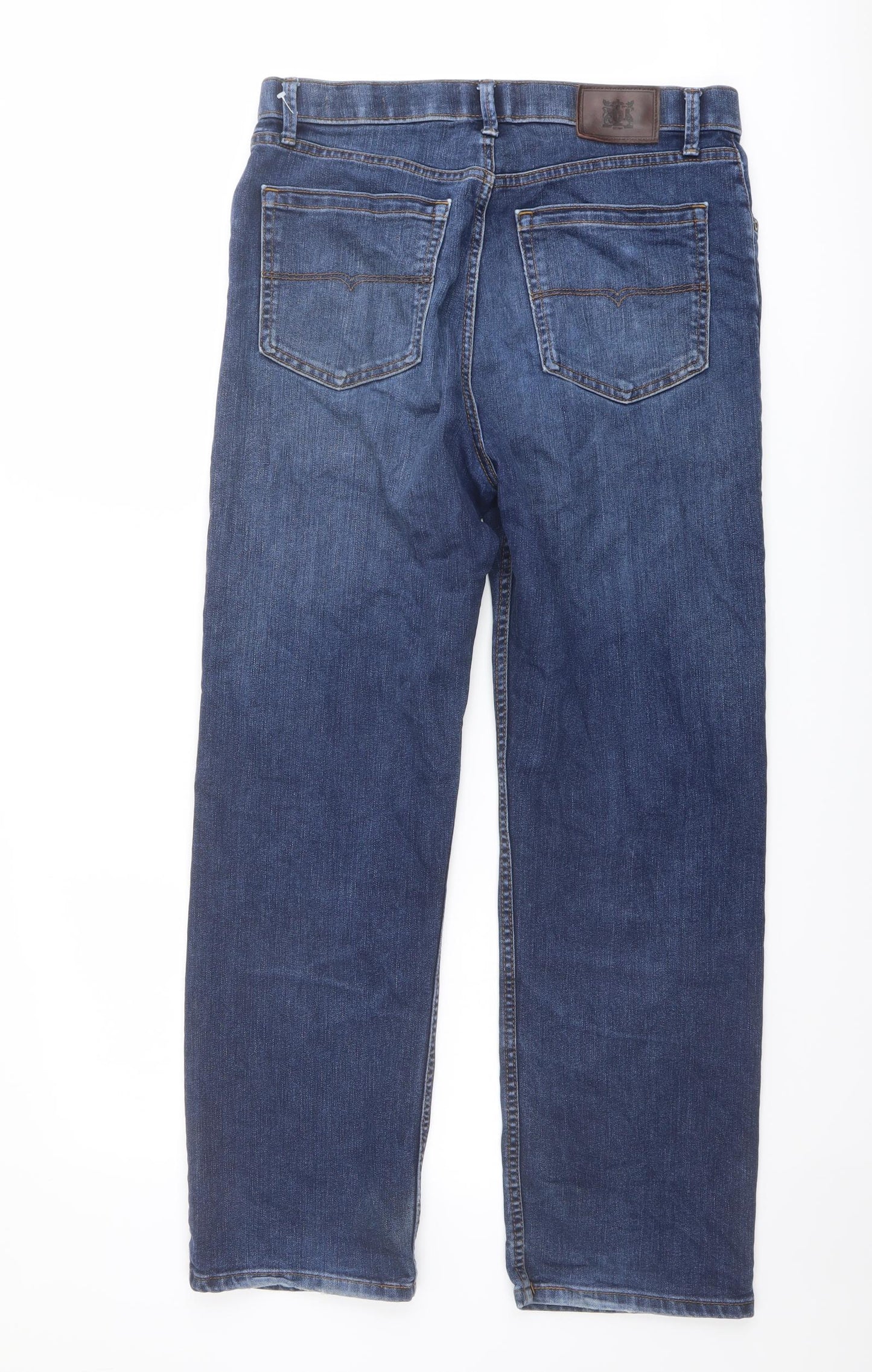 Marks and Spencer Mens Blue Cotton Straight Jeans Size 32 in L29 in Regular Button