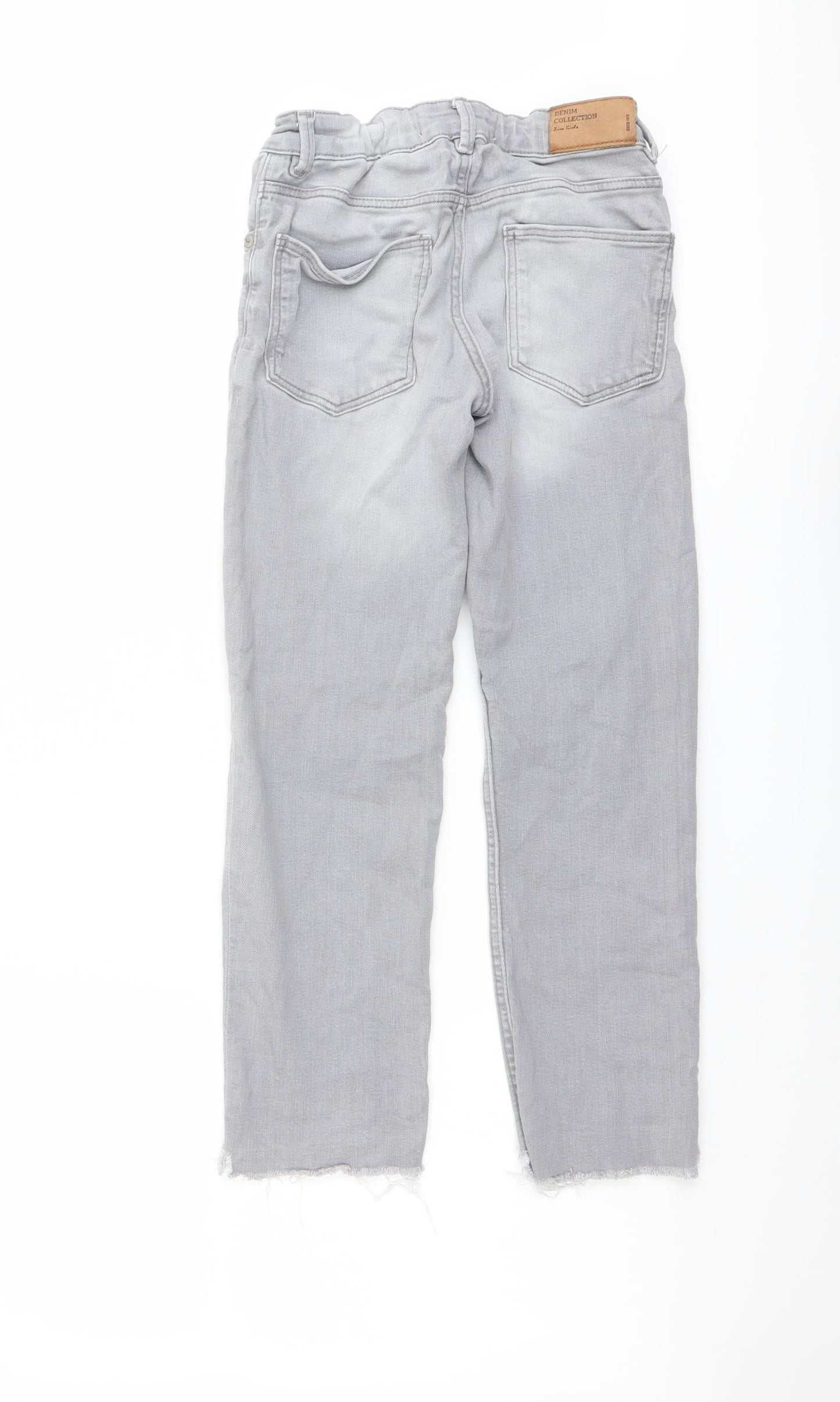 Zara Girls Grey Cotton Straight Jeans Size 8 Years Regular Button - Distressed Raw Hem