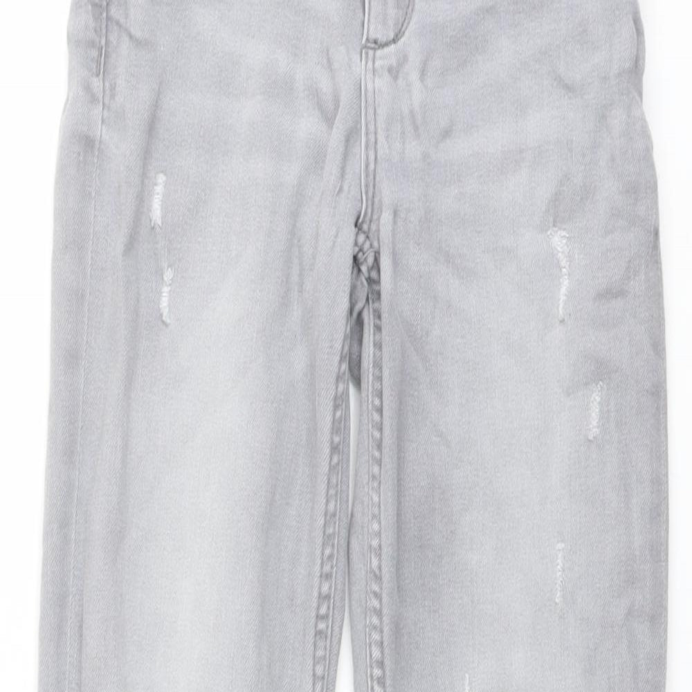 Zara Girls Grey Cotton Straight Jeans Size 8 Years Regular Button - Distressed Raw Hem