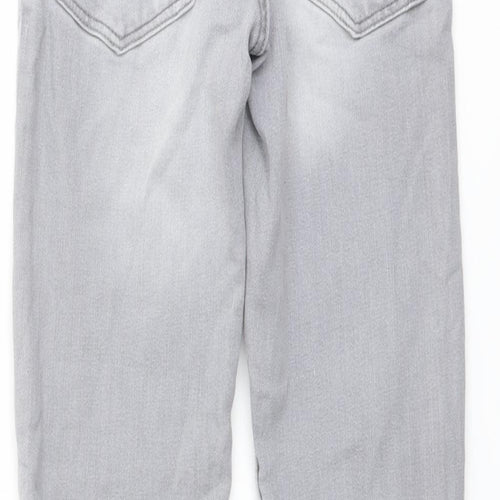 Zara Girls Grey Cotton Straight Jeans Size 8 Years Regular Button - Distressed Raw Hem