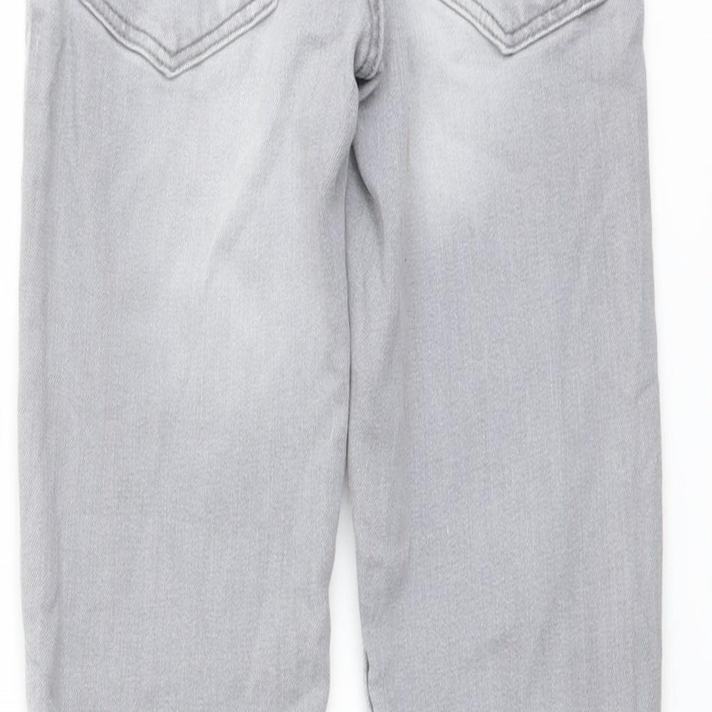 Zara Girls Grey Cotton Straight Jeans Size 8 Years Regular Button - Distressed Raw Hem