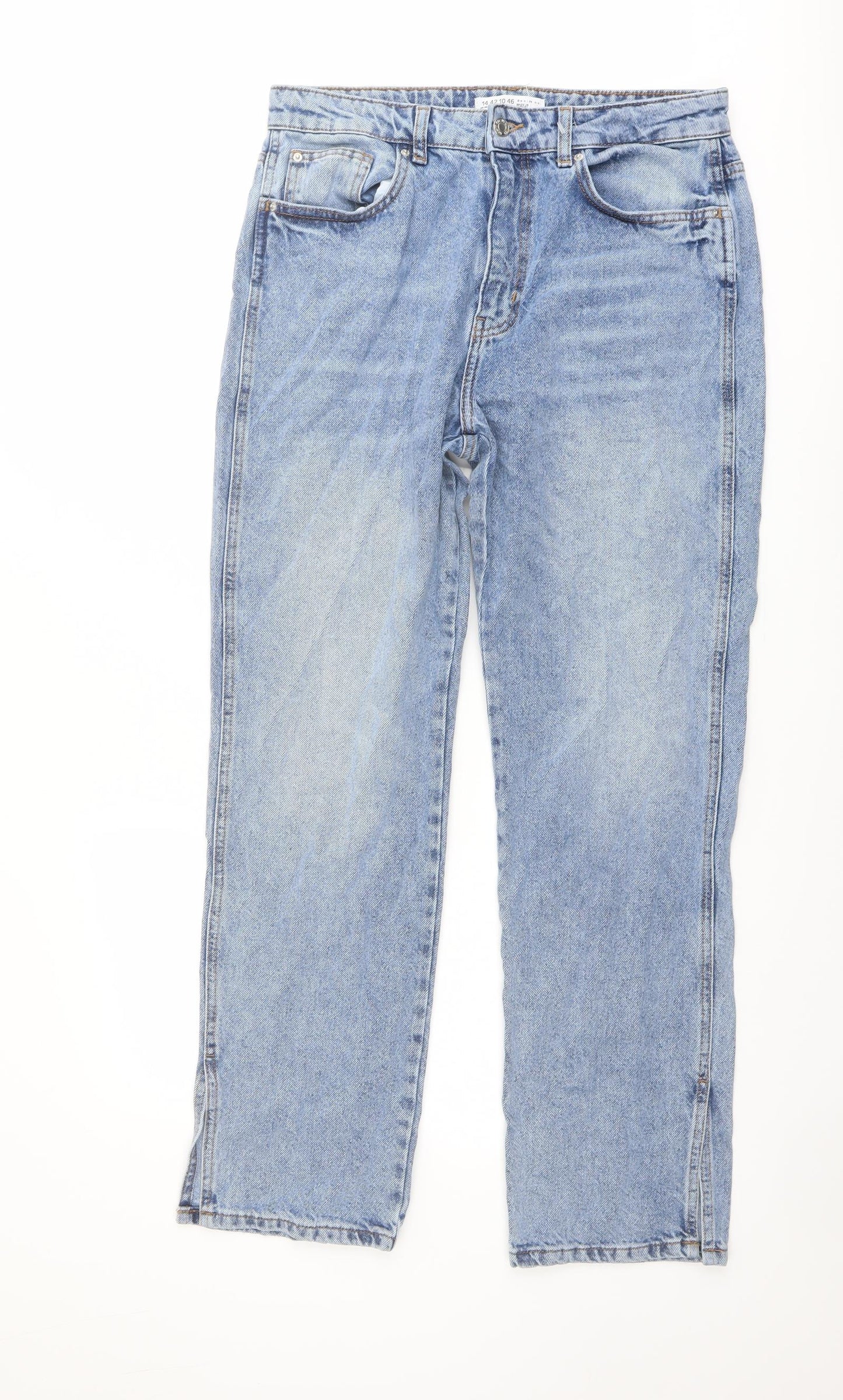 Denim & Co. Womens Blue Cotton Straight Jeans Size 14 L30 in Regular Button