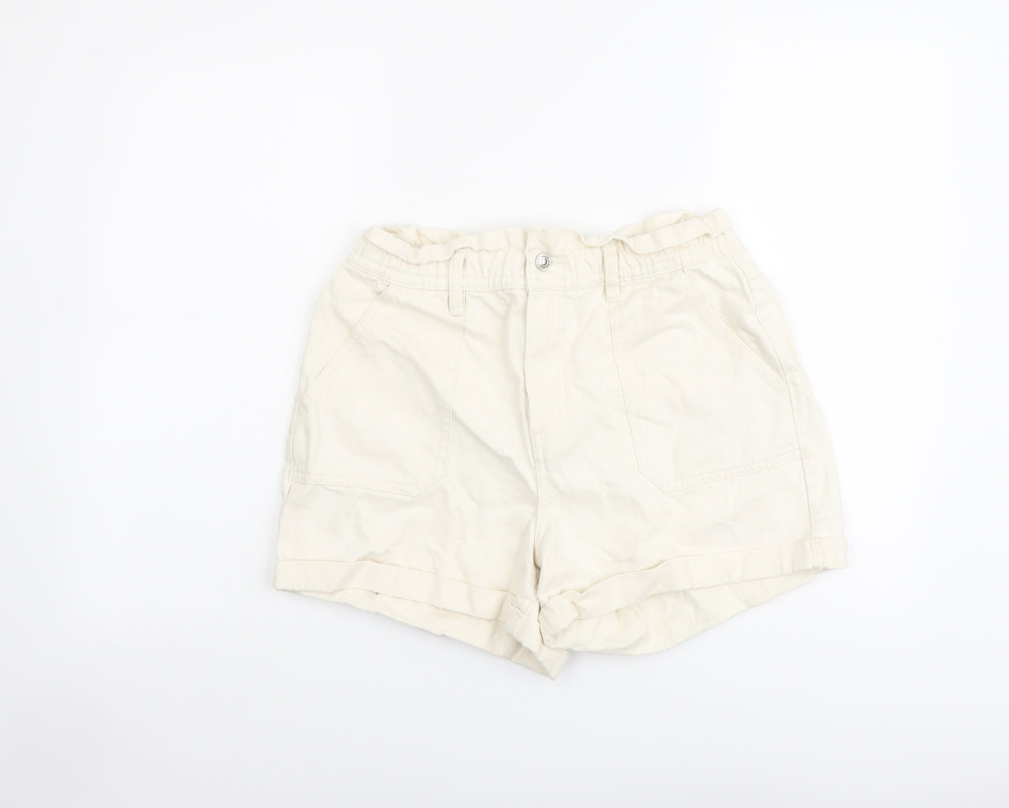 Denim & Co. Womens Ivory Cotton Paperbag Shorts Size 12 L4 in Regular Button