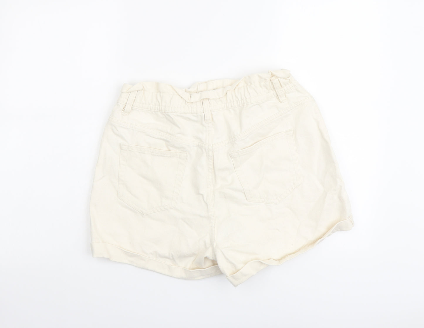 Denim & Co. Womens Ivory Cotton Paperbag Shorts Size 12 L4 in Regular Button