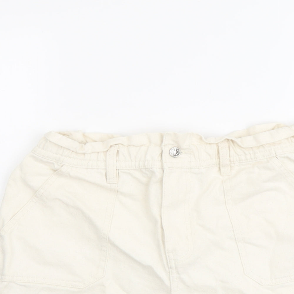 Denim & Co. Womens Ivory Cotton Paperbag Shorts Size 12 L4 in Regular Button