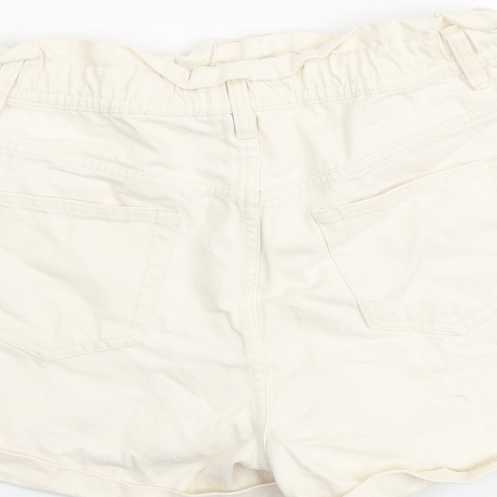 Denim & Co. Womens Ivory Cotton Paperbag Shorts Size 12 L4 in Regular Button