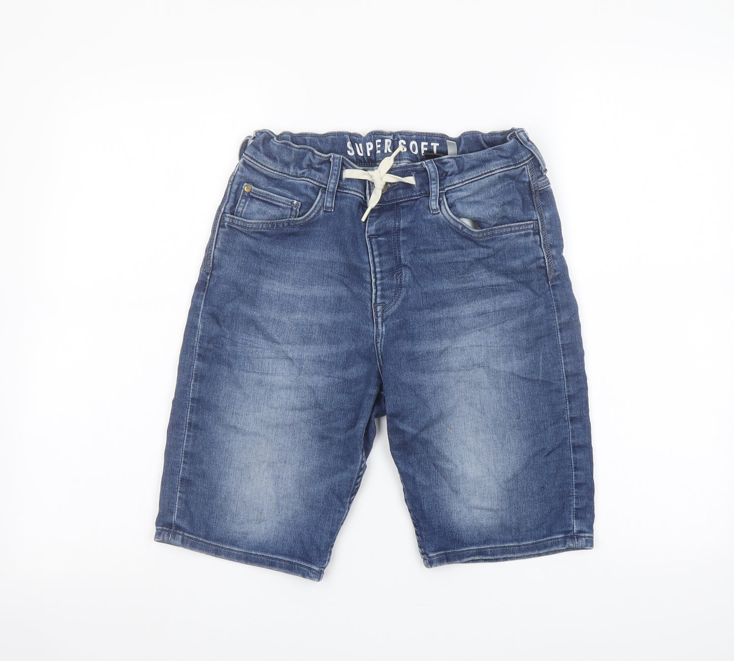 H&M Boys Blue Cotton Bermuda Shorts Size 12-13 Years Regular Drawstring