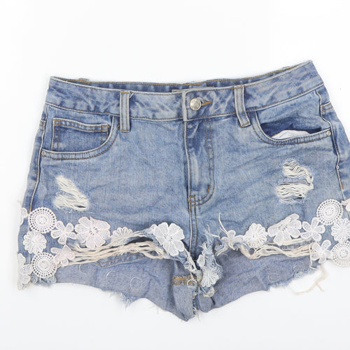 Denim & Co. Womens Blue Cotton Cut-Off Shorts Size 10 L3 in Regular Button - Distressed