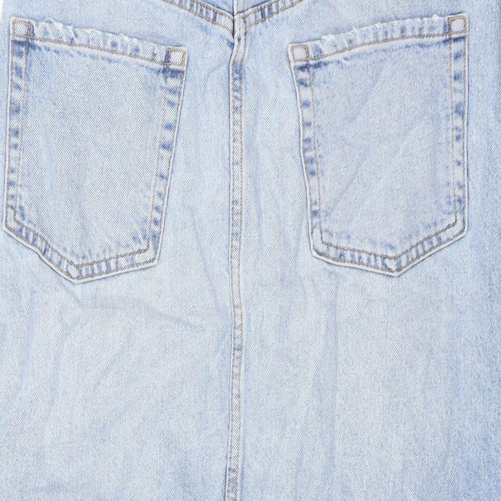 Zara Womens Blue Cotton A-Line Skirt Size M Button