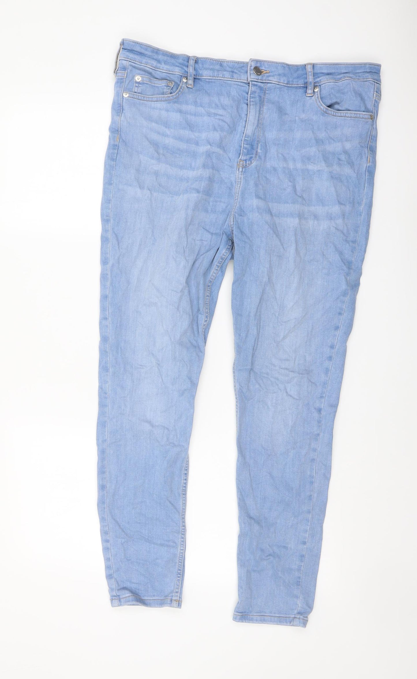 F&F Womens Blue Cotton Straight Jeans Size 18 L27 in Regular Button