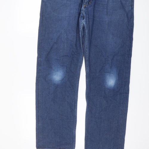Lee Mens Blue Cotton Straight Jeans Size 36 in L30 in Regular Button