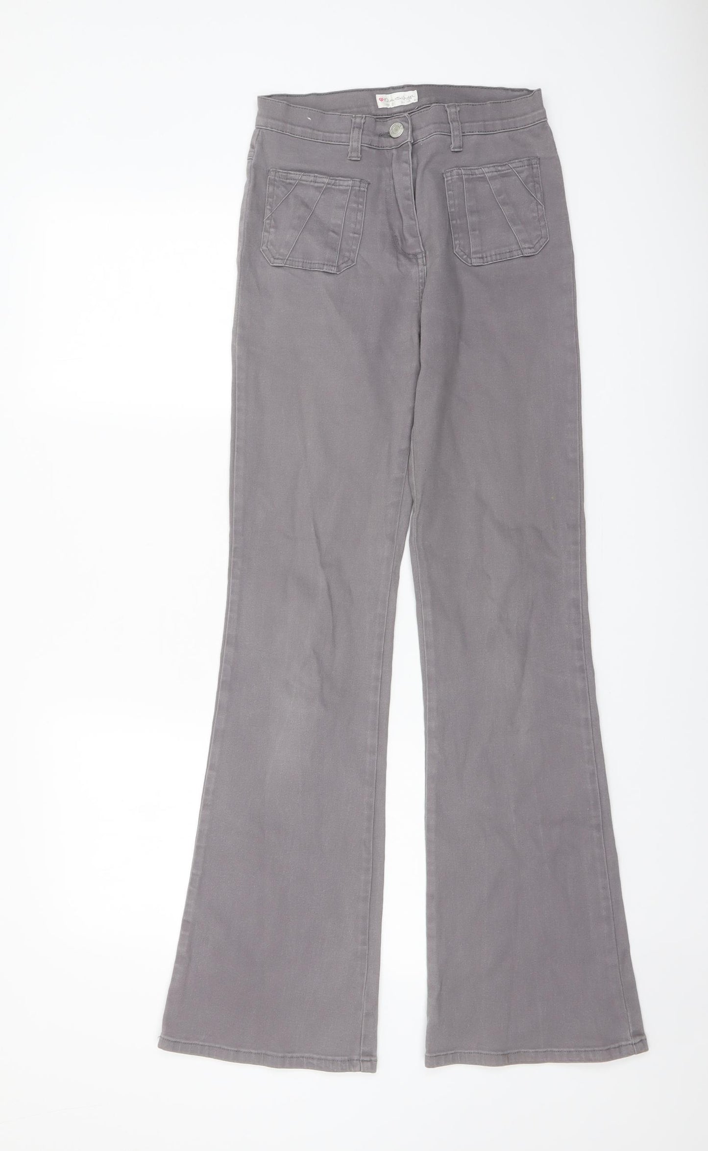 Miss Selfridge Womens Grey Cotton Flared Jeans Size 8 L32 in Regular Button