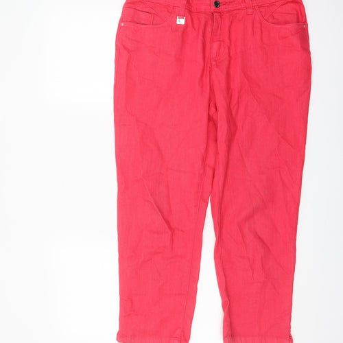 Per Una Womens Pink Cotton Straight Jeans Size 14 L23 in Regular Button