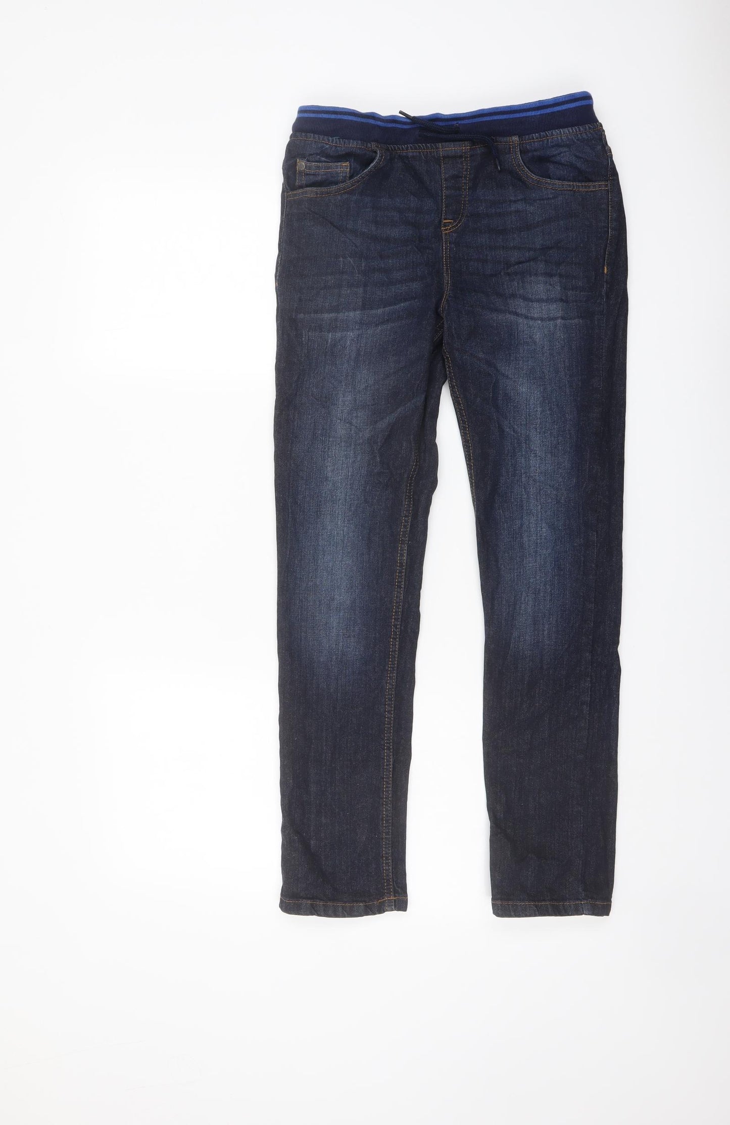 Blue Zoo Boys Blue Cotton Straight Jeans Size 12 Years Regular Drawstring