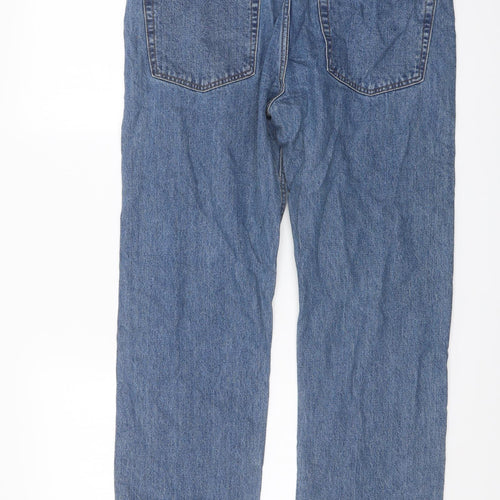 Marks and Spencer Mens Blue Cotton Straight Jeans Size 34 in L27 in Regular Button