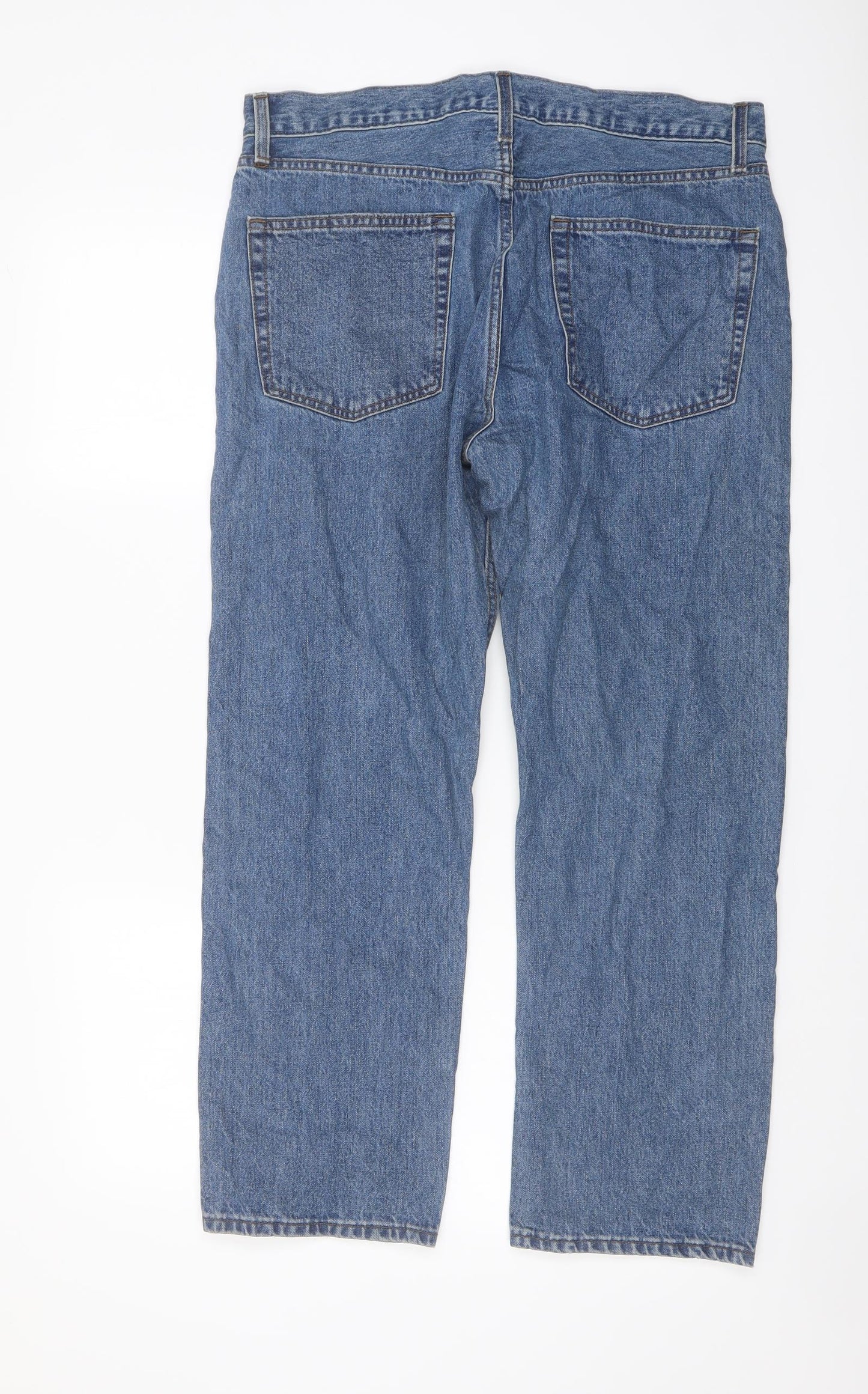 Marks and Spencer Mens Blue Cotton Straight Jeans Size 34 in L27 in Regular Button