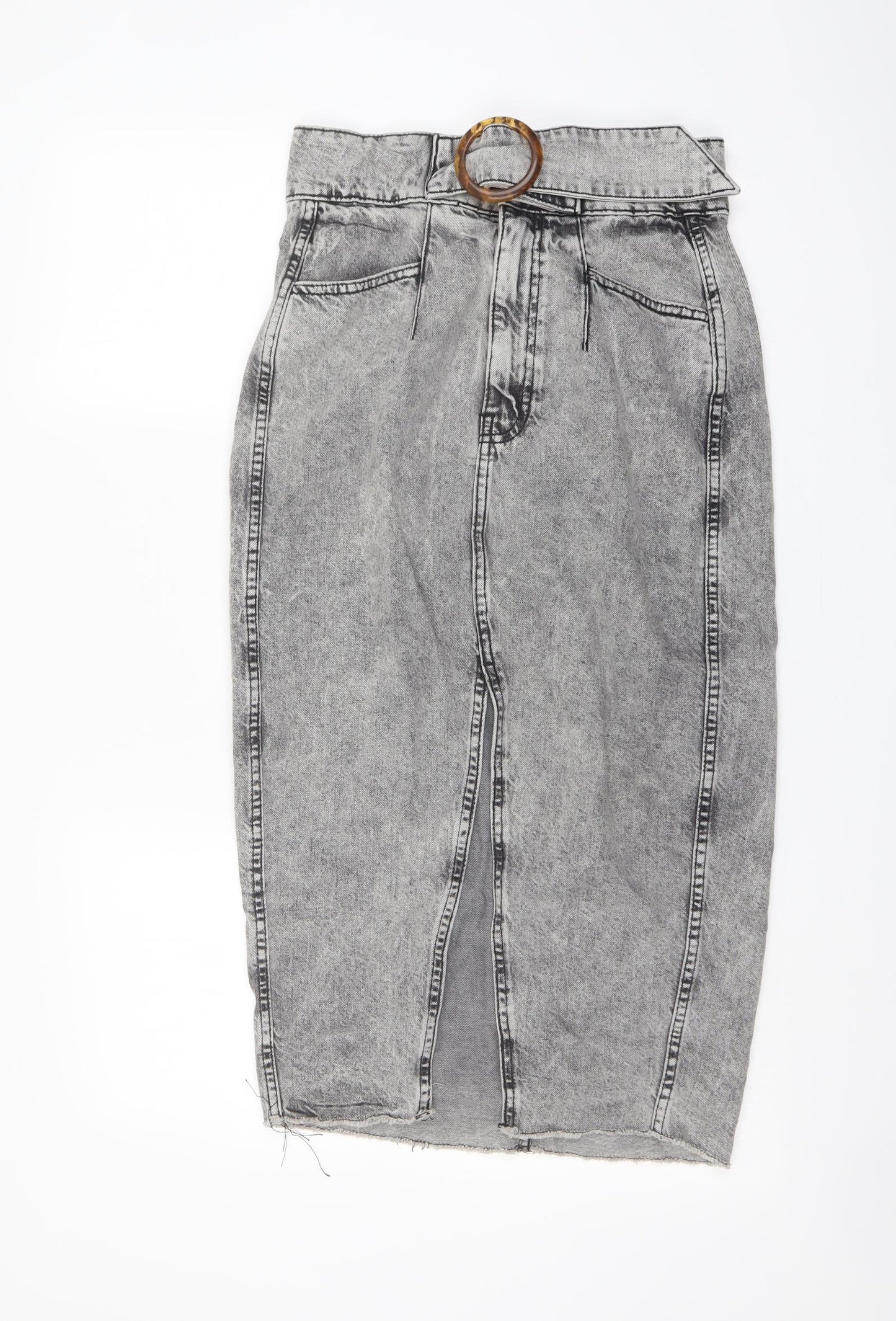 Zara Womens Grey Cotton A-Line Skirt Size M Button