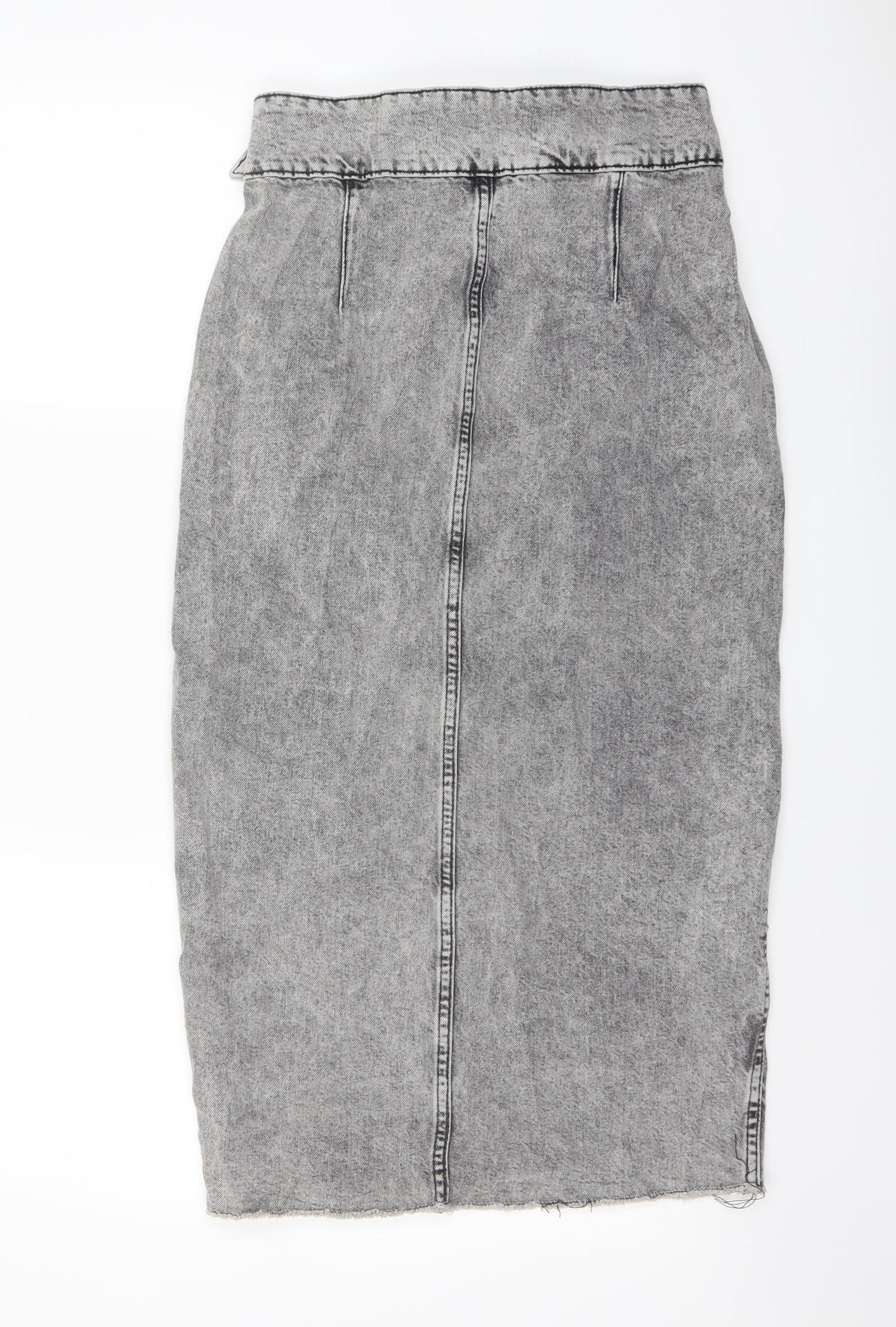 Zara Womens Grey Cotton A-Line Skirt Size M Button
